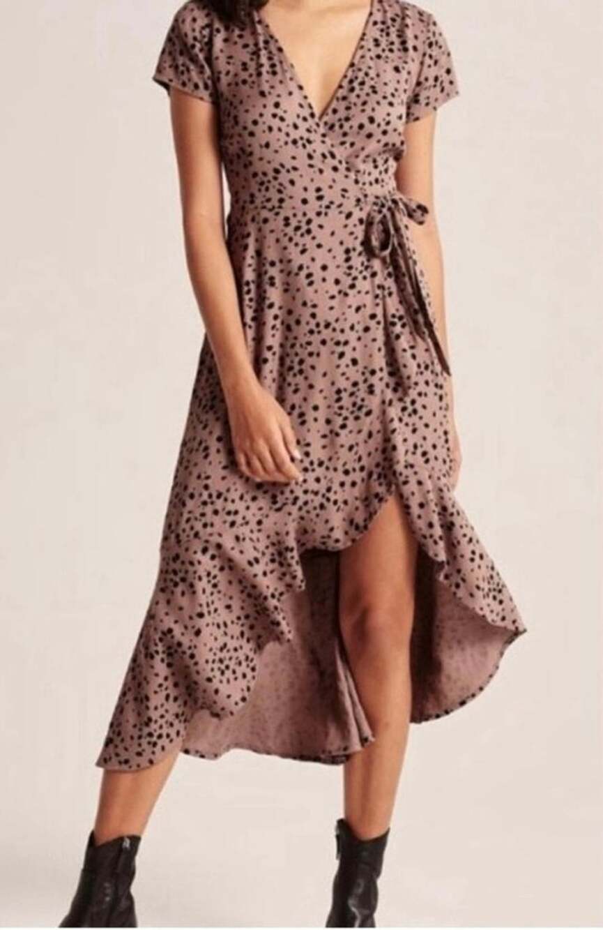 Abercrombie & Fitch Viscose Animal Print Ruffled Wrap Midi Dress